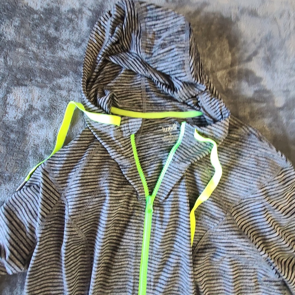 Lukka Womens Full Zip Hoodie Sweatshirt Gray Stripe Pockets Thumb Loops. Large - Picture 4 of 16